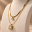 Women's Gold-Tone Layered Necklace with Square & Round Pendants