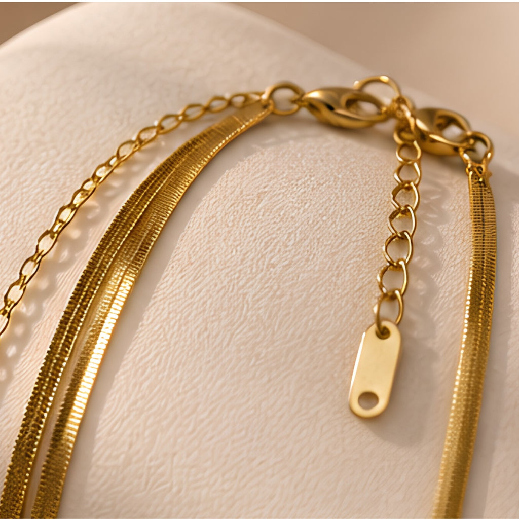 Women's Gold-Tone Layered Necklace with Square & Round Pendants