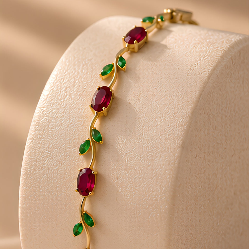 Red & Green Tulip Bracelet for Women | 18K Gold Plated