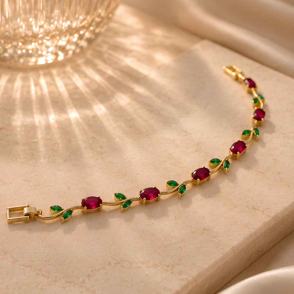 Red & Green Tulip Bracelet for Women | 18K Gold Plated