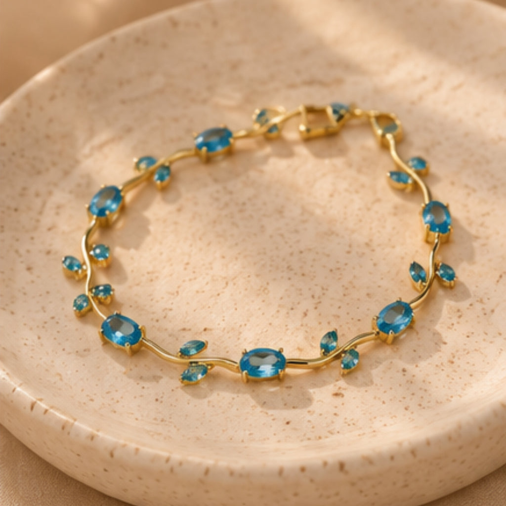 Aqua Blue Vine Bracelet for Women | 18K Gold Plated