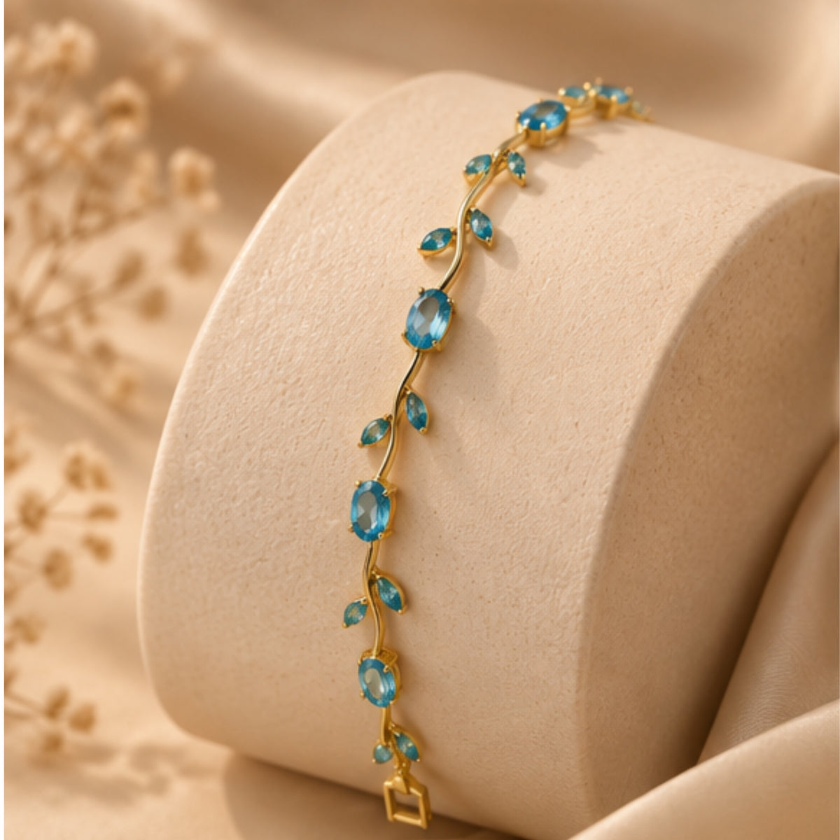 Aqua Blue Vine Bracelet for Women | 18K Gold Plated