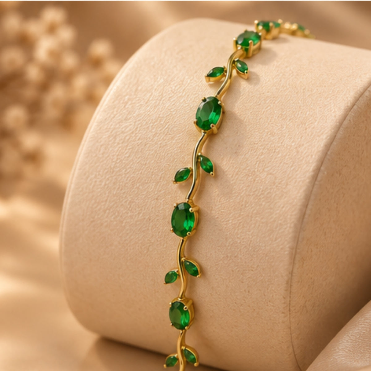 Emerald Green Vine Bracelet for Women | 18K Gold Plated