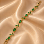 Emerald Green Vine Bracelet for Women | 18K Gold Plated