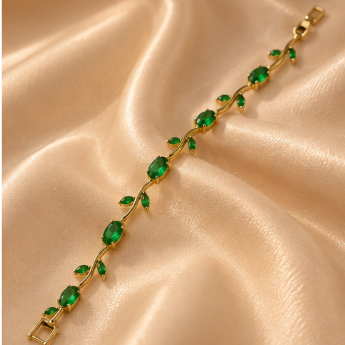 Emerald Green Vine Bracelet for Women | 18K Gold Plated