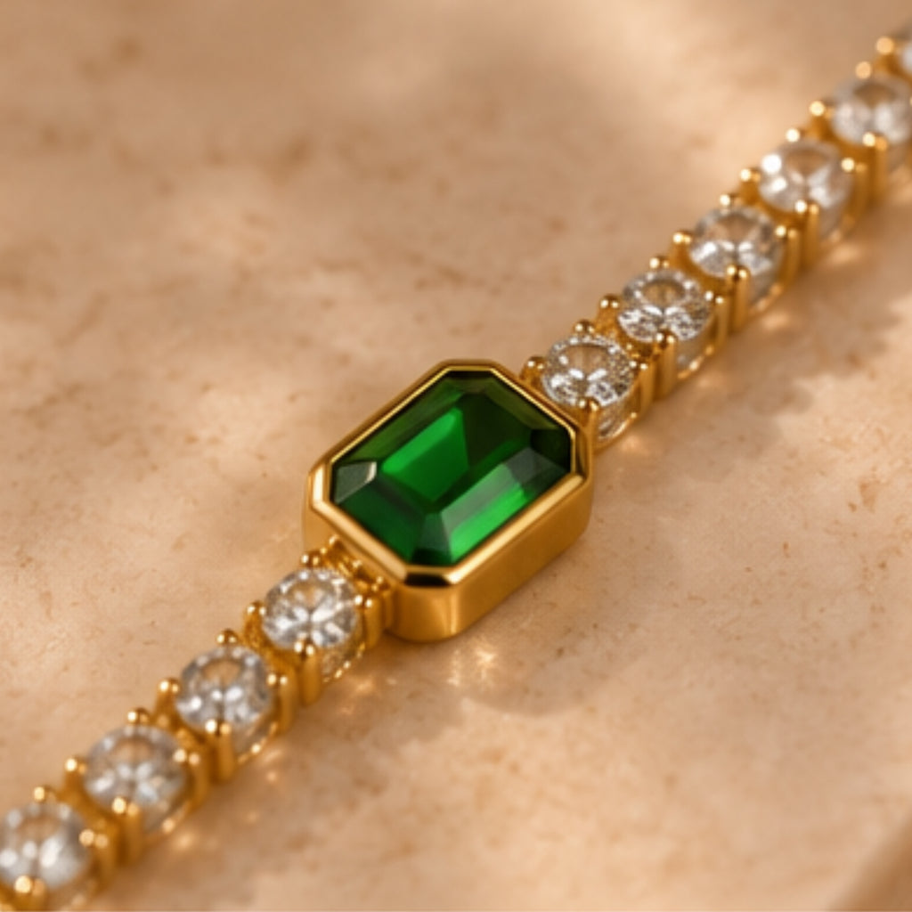 Green Stone Bracelet for Women | 18K Gold Plated