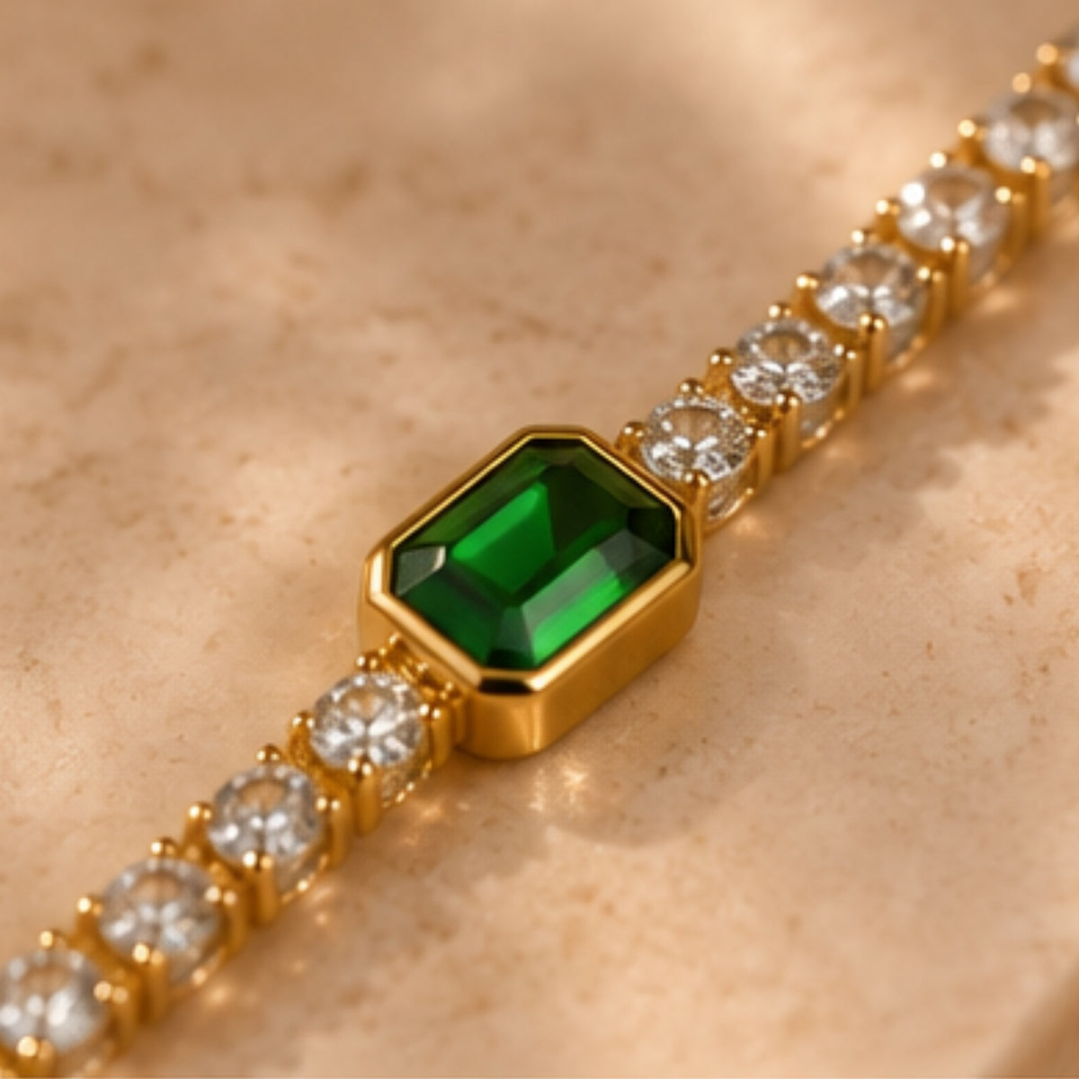 Green Stone Bracelet for Women | 18K Gold Plated
