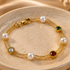 Red Green Pearl Bracelet for Women | 18K Gold Plated