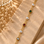 Red Green Pearl Bracelet for Women | 18K Gold Plated