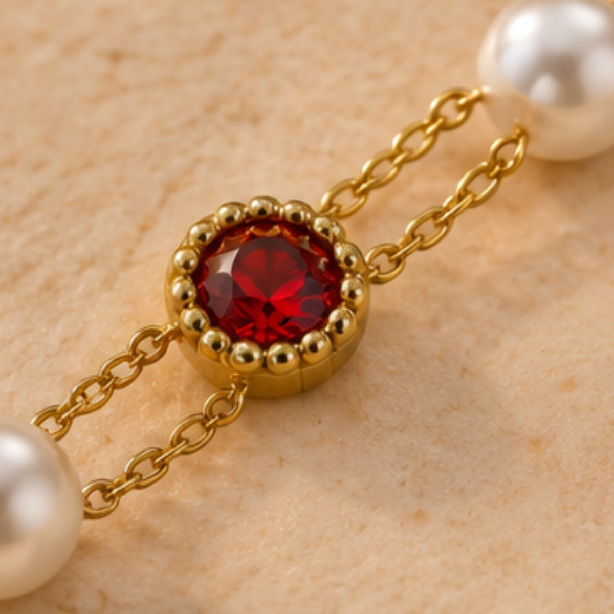 Red Green Pearl Bracelet for Women | 18K Gold Plated