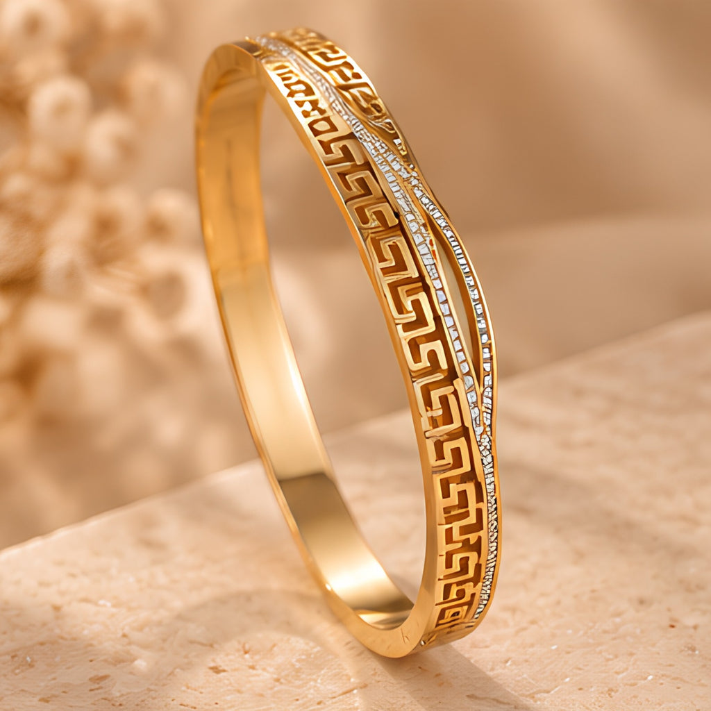 Greek Luxe Gold Cuff Bangle for Women | Anti-Tarnish