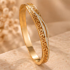 Greek Luxe Gold Cuff Bangle for Women | Anti-Tarnish