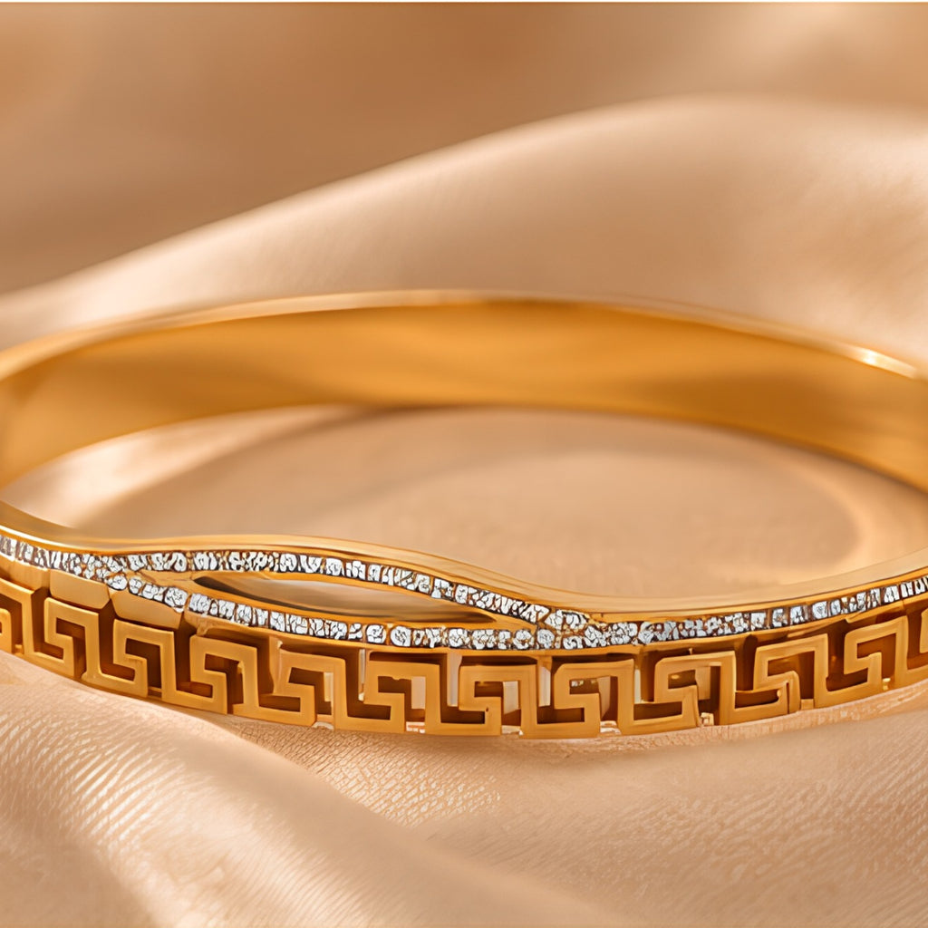 Greek Luxe Gold Cuff Bangle for Women | Anti-Tarnish