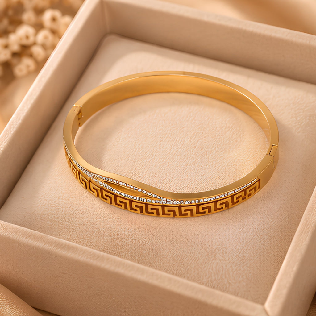 Greek Luxe Gold Cuff Bangle for Women | Anti-Tarnish