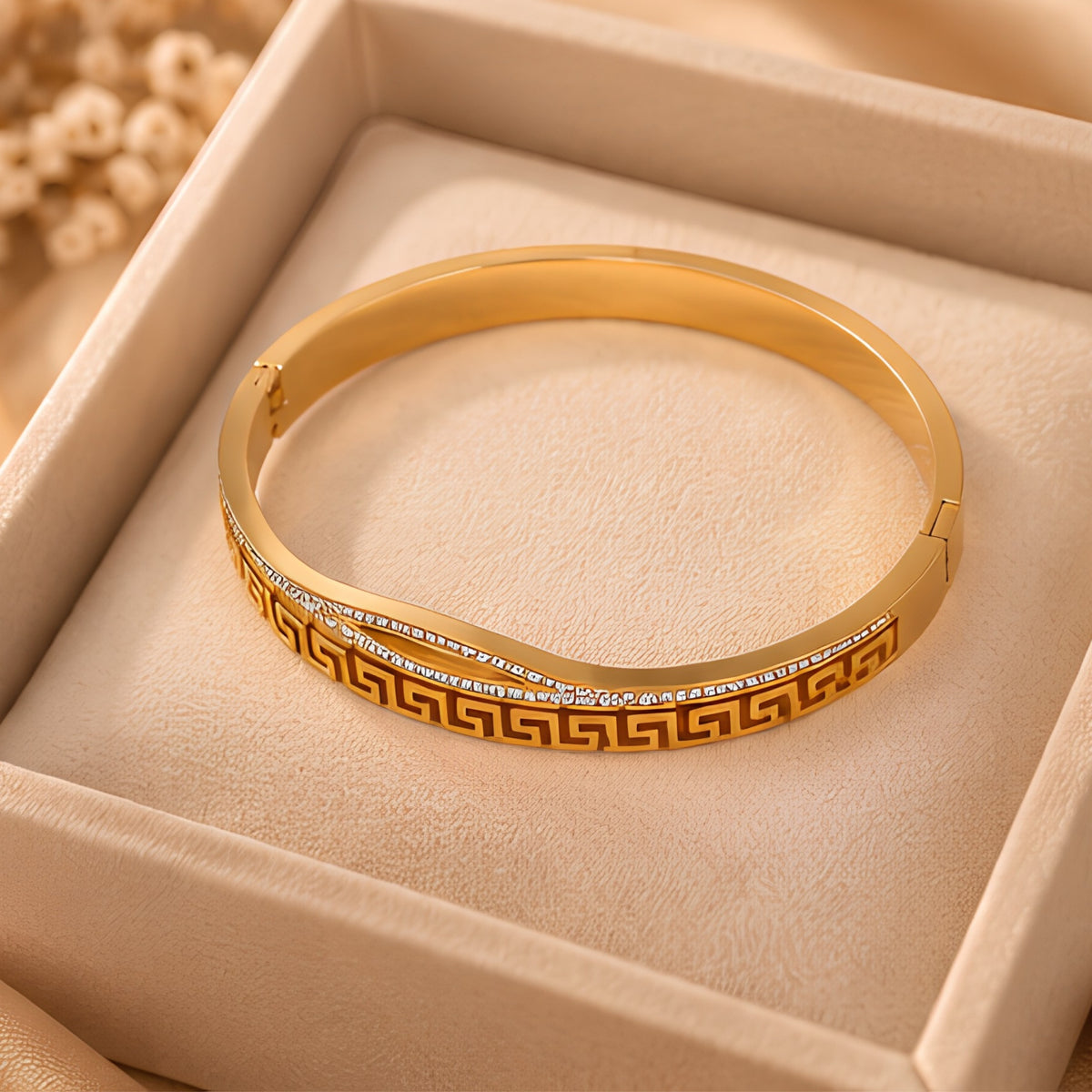 Greek Luxe Gold Cuff Bangle for Women | Anti-Tarnish