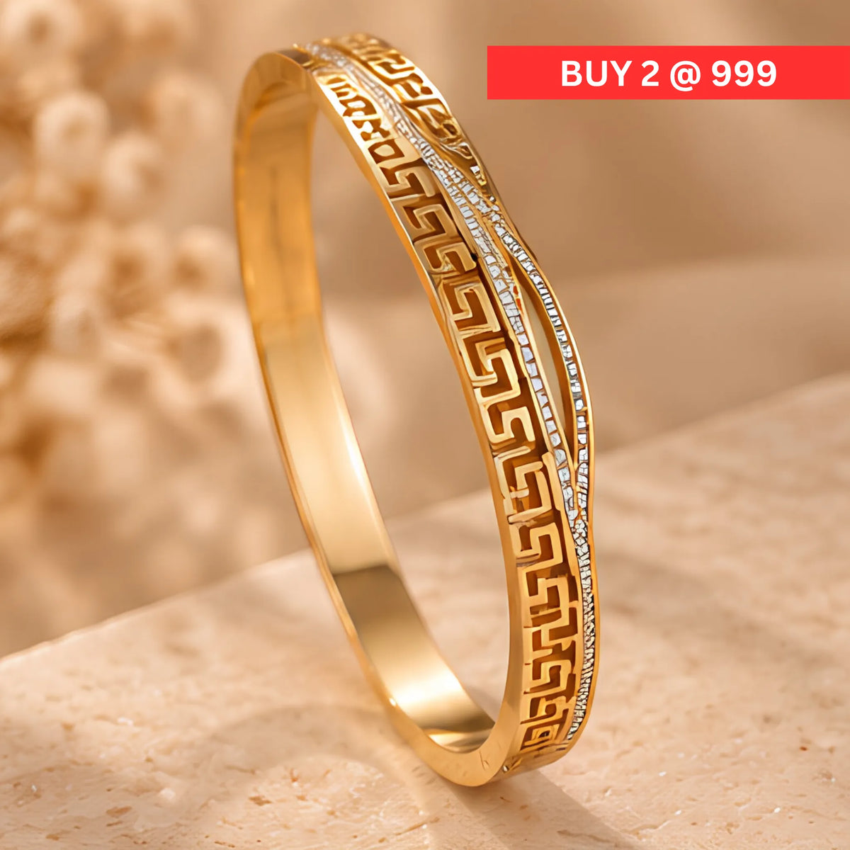 Greek Luxe Gold Cuff Bangle for Women | Anti-Tarnish Main image