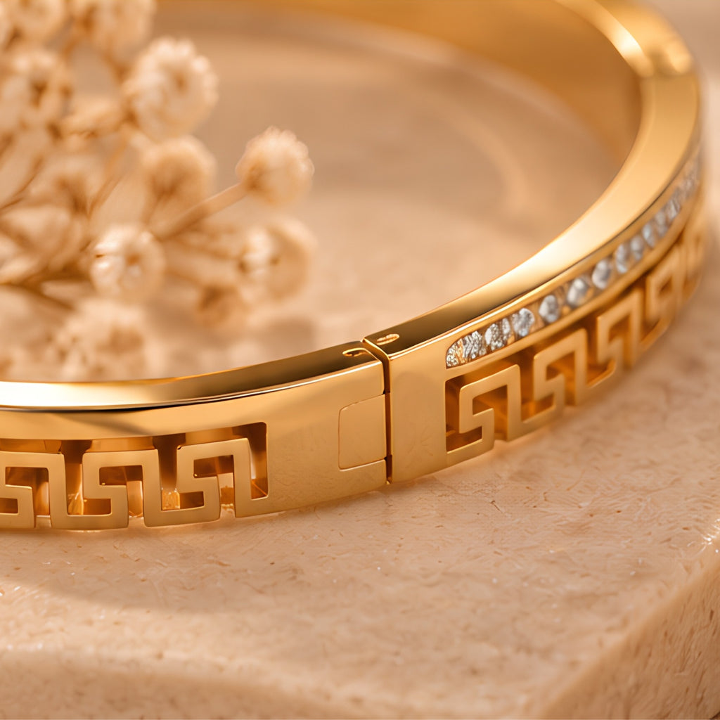 Greek Luxe Gold Cuff Bangle for Women | Anti-Tarnish