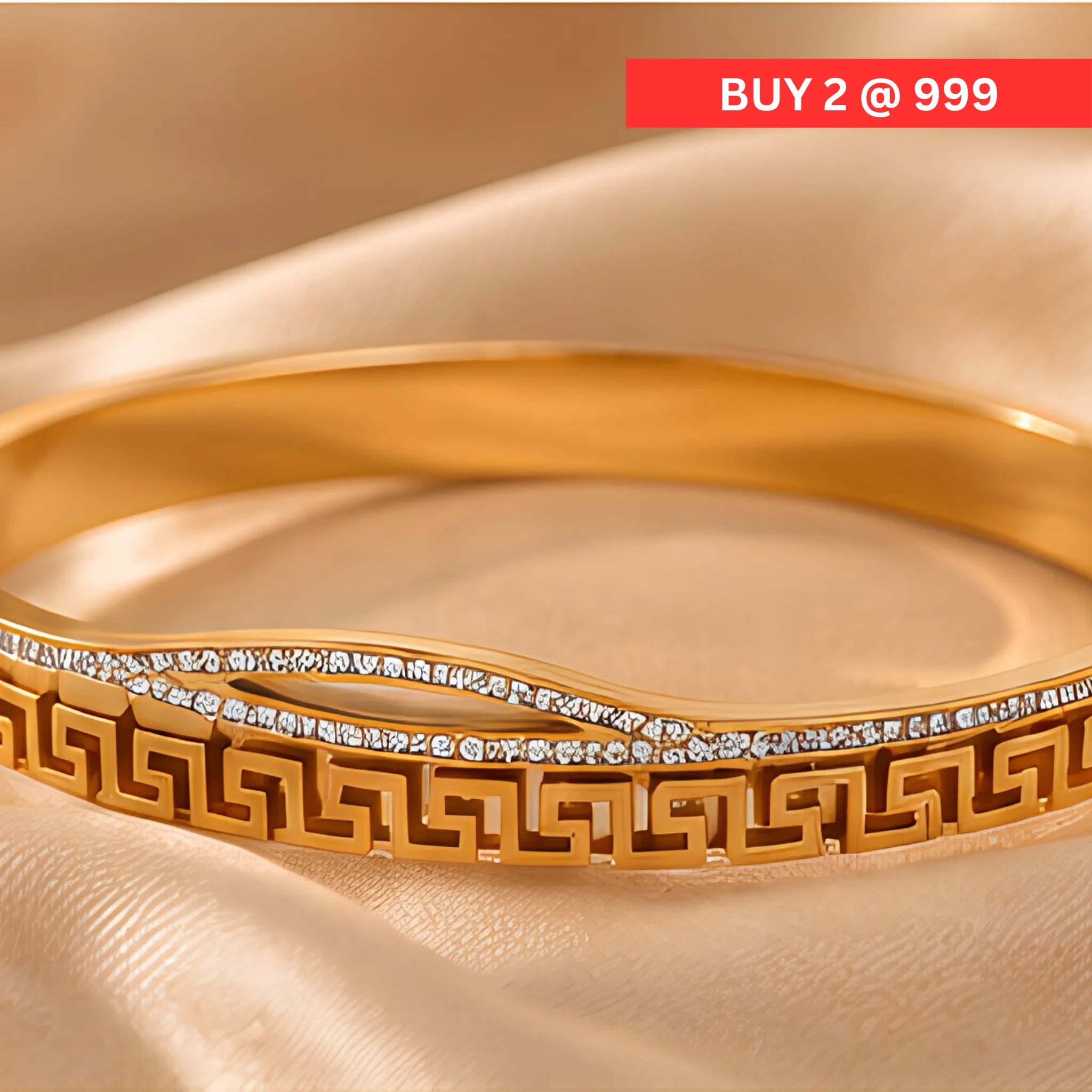 Greek Luxe Gold Cuff Bangle for Women | Anti-Tarnish Secondary image
