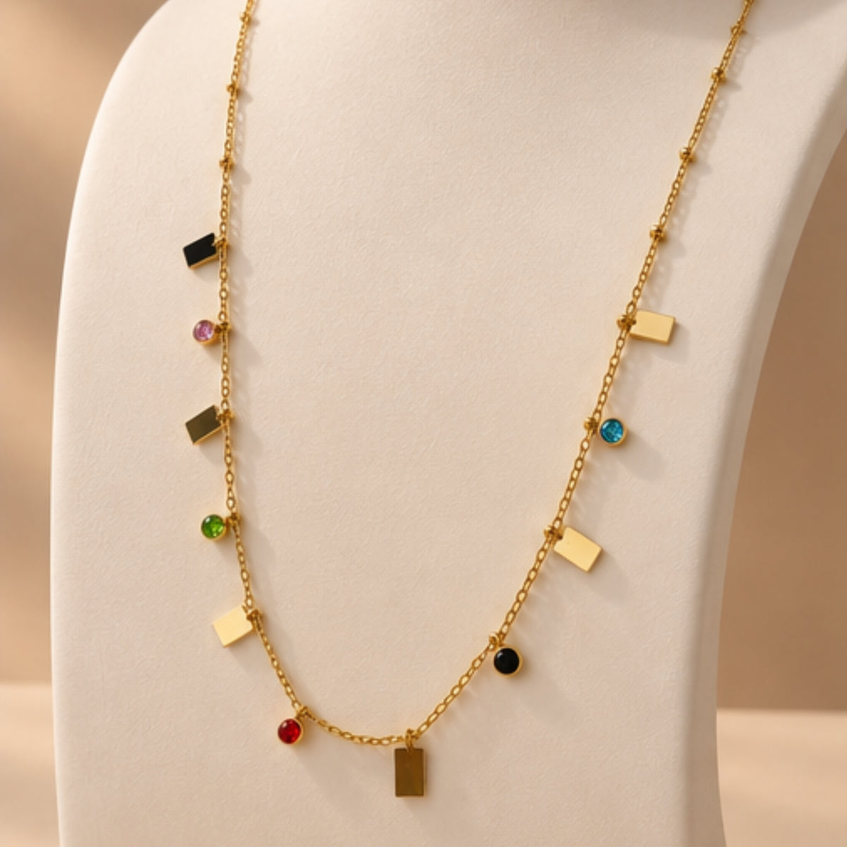 Women's Rainbow Charm Gold-Tone Link Necklace