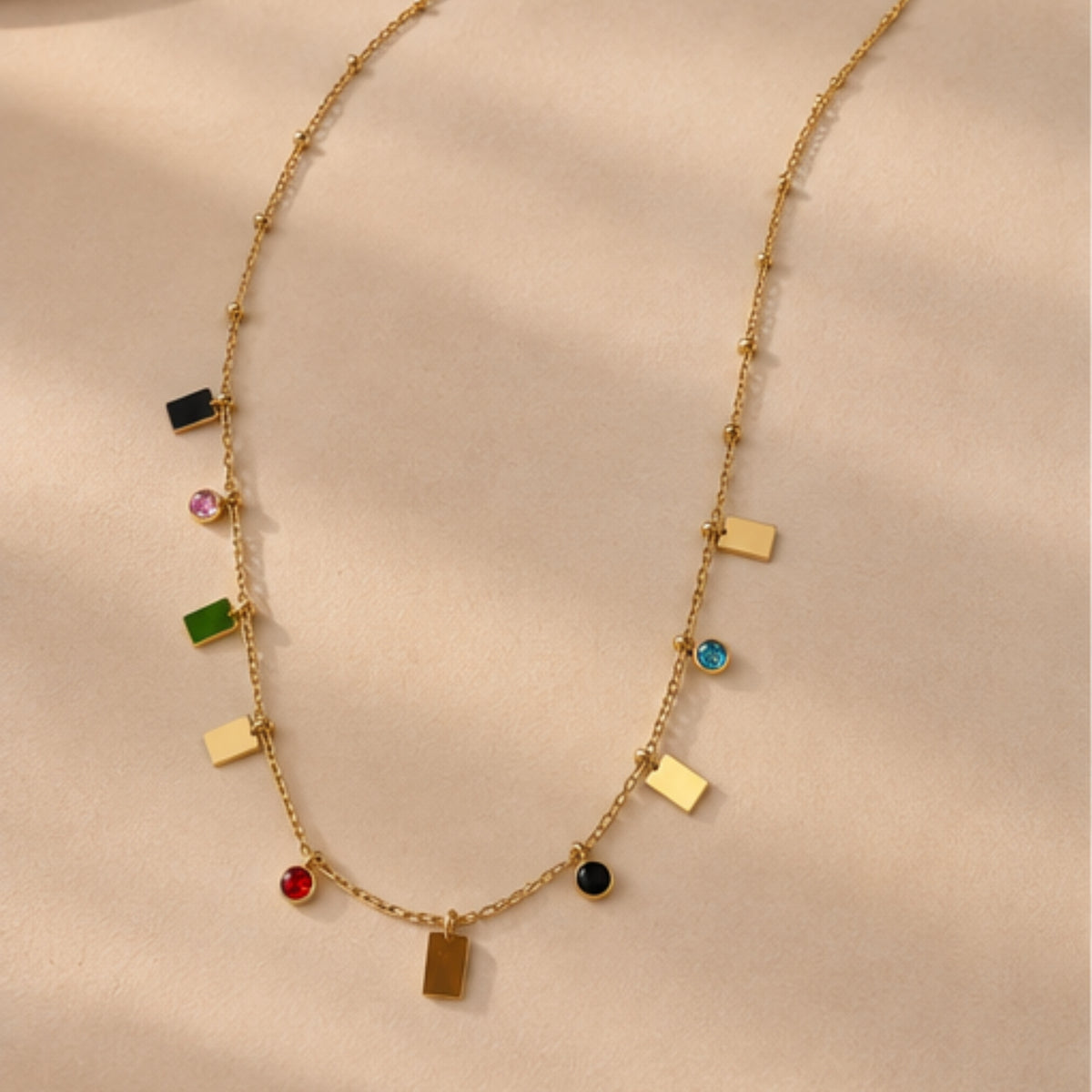 Women's Rainbow Charm Gold-Tone Link Necklace