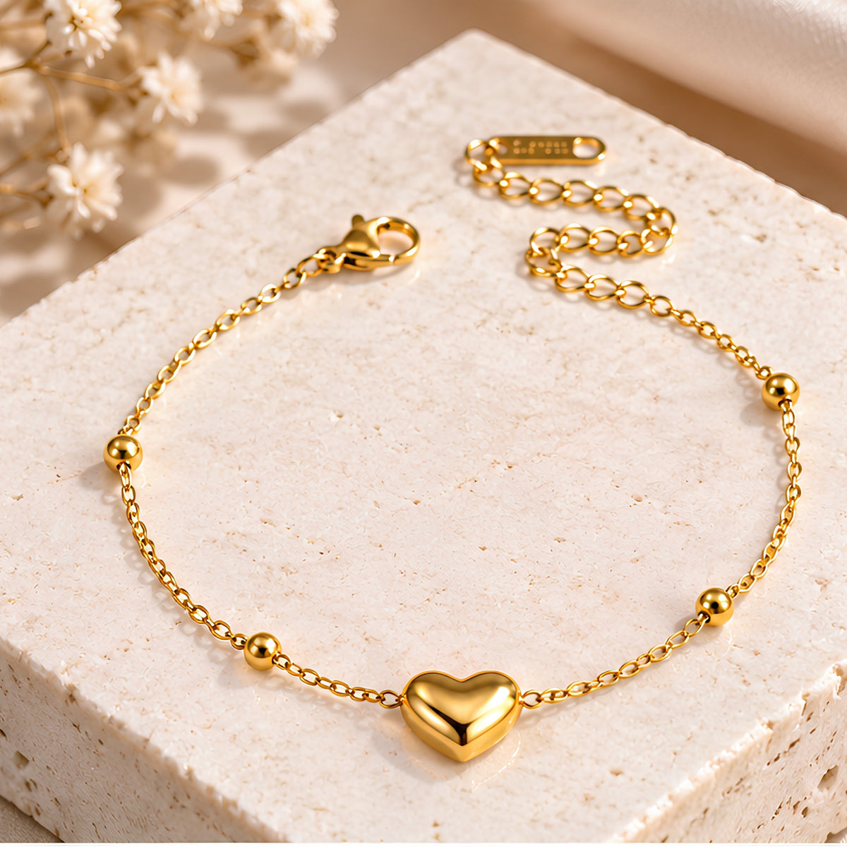 Anti-Tarnish Heart Charm Gold-Tone Bracelet for Women