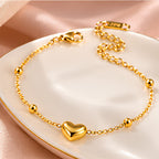 Anti-Tarnish Heart Charm Gold-Tone Bracelet for Women