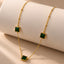 Women's Green Square Pendant Gold-Tone Necklace