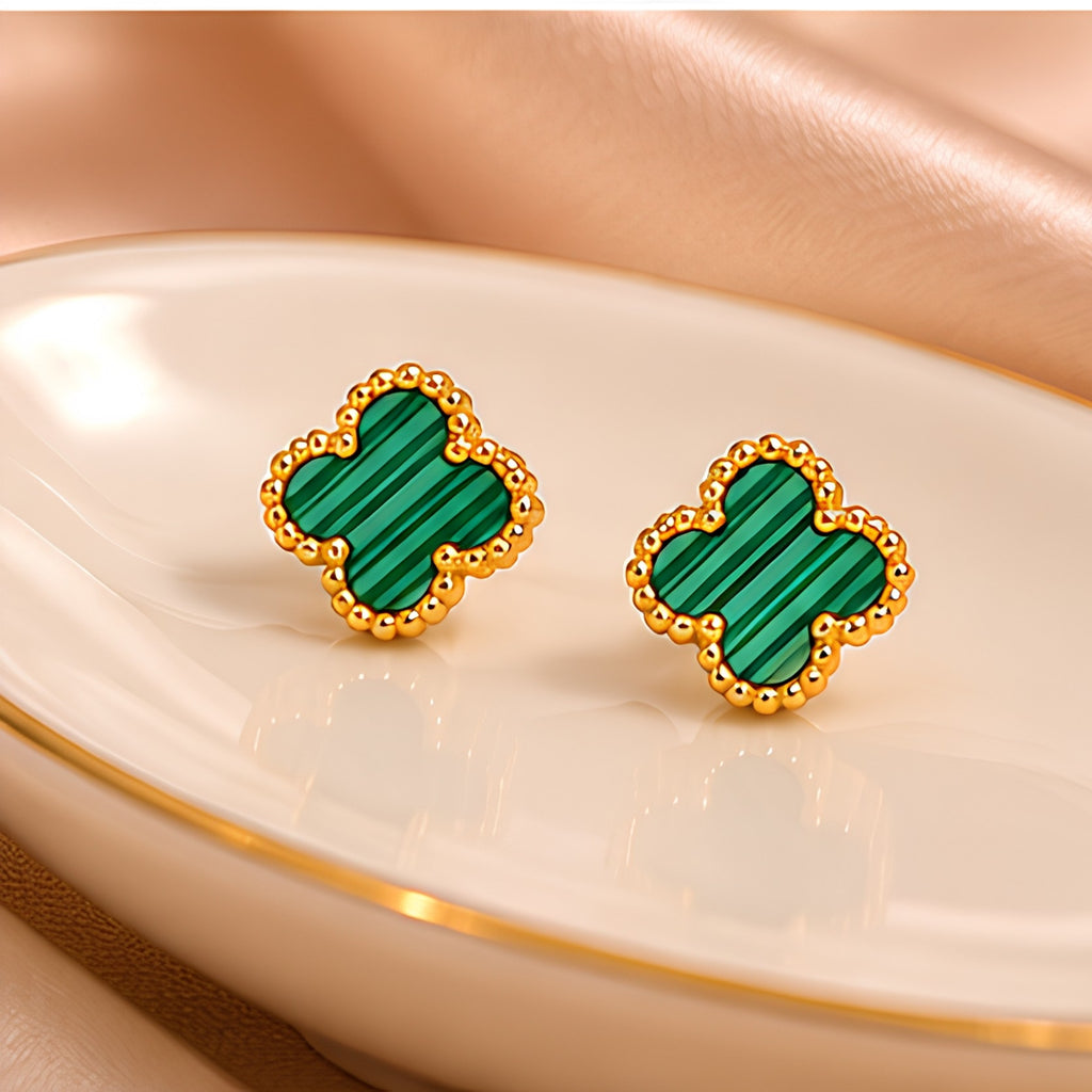 Green Clover Anti-Tarnish Stud Earrings for Women | ZELVÉE