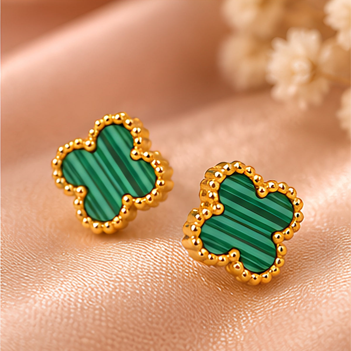 Green Clover Anti-Tarnish Stud Earrings for Women | ZELVÉE