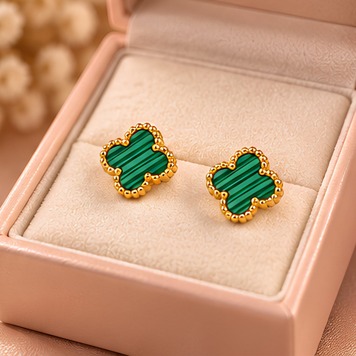 Green Clover Anti-Tarnish Stud Earrings for Women | ZELVÉE