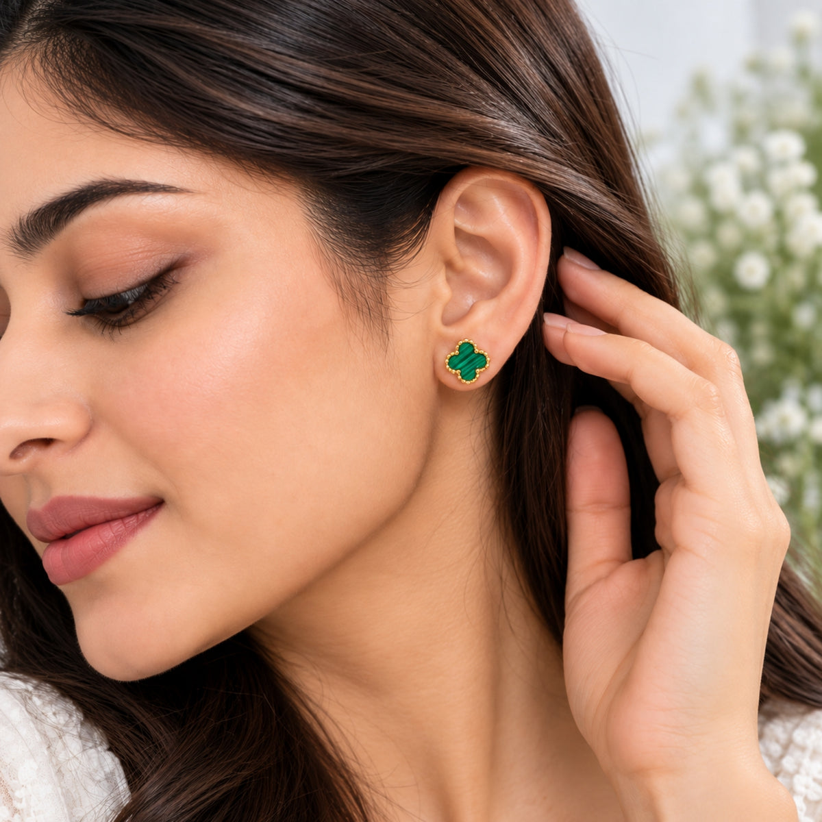 Green Clover Anti-Tarnish Stud Earrings for Women | ZELVÉE