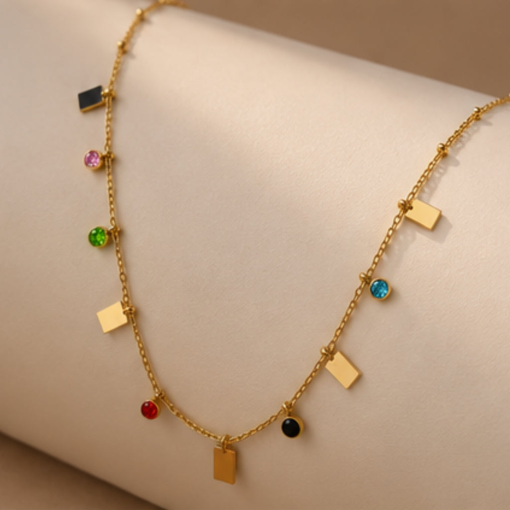 Women's Rainbow Charm Gold-Tone Link Necklace