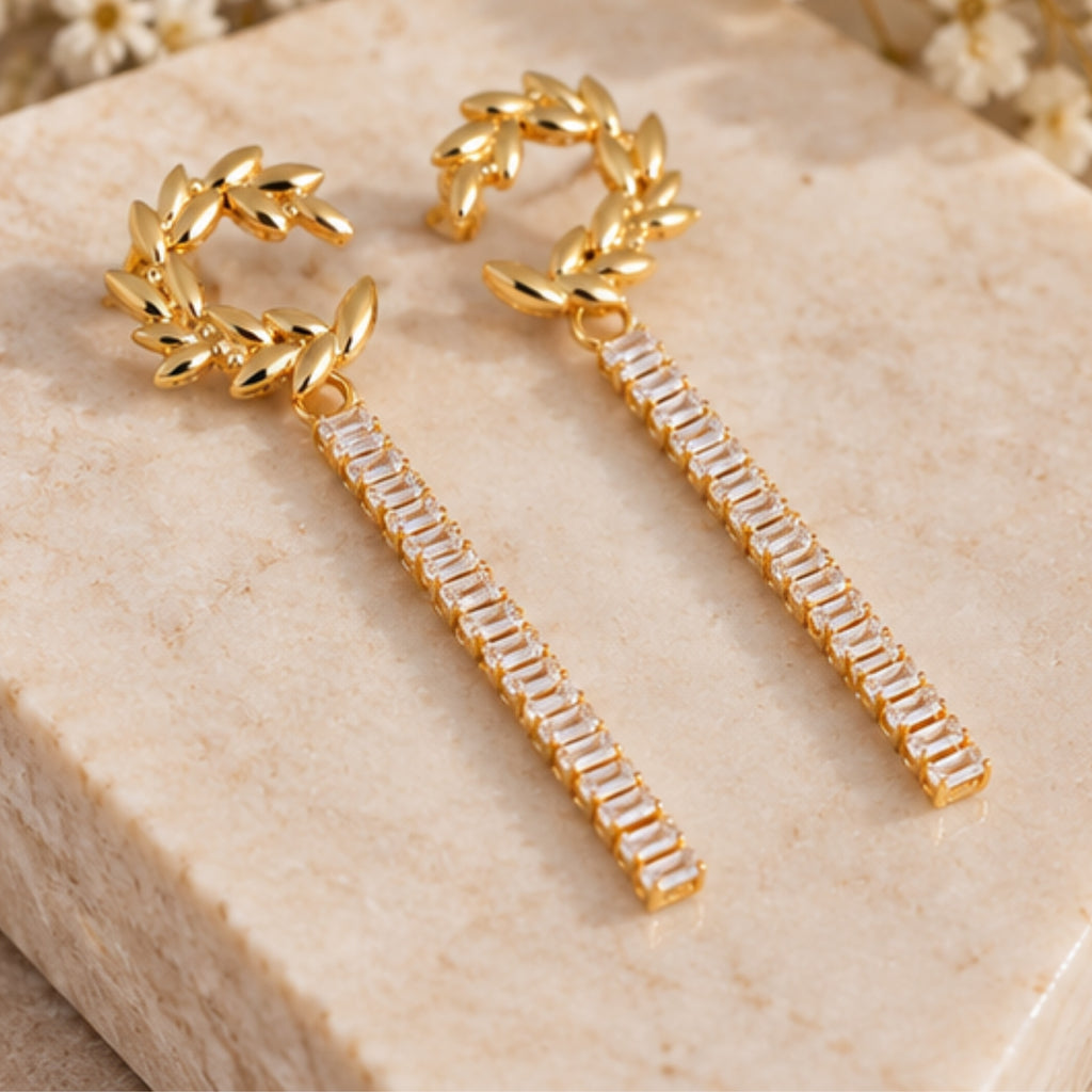 Leaf Vine Sparkle Anti-Tarnish Drop Earrings for Women | ZELVÉE