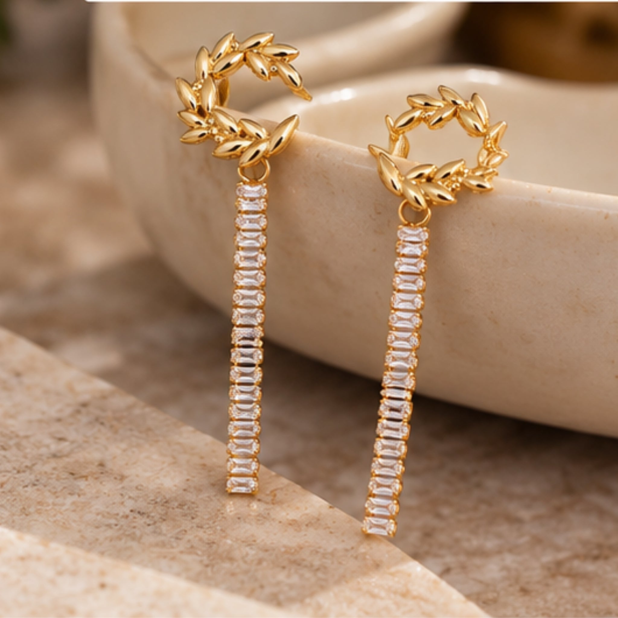 Leaf Vine Sparkle Anti-Tarnish Drop Earrings for Women | ZELVÉE Secondary image