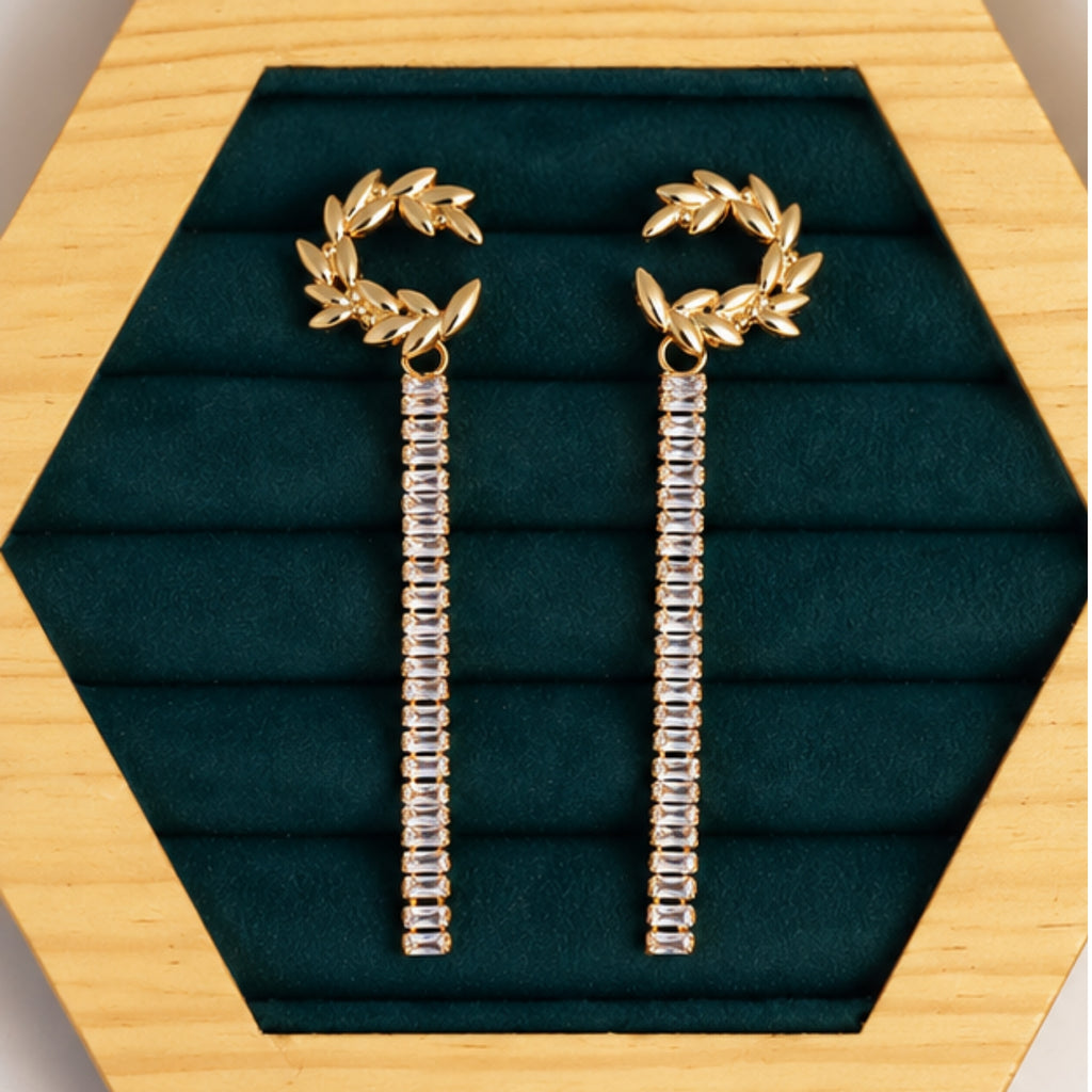 Leaf Vine Sparkle Anti-Tarnish Drop Earrings for Women | ZELVÉE