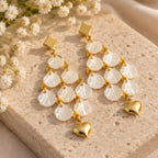White Shell Heart Cascade Anti-Tarnish Earrings for Women | ZELVÉE
