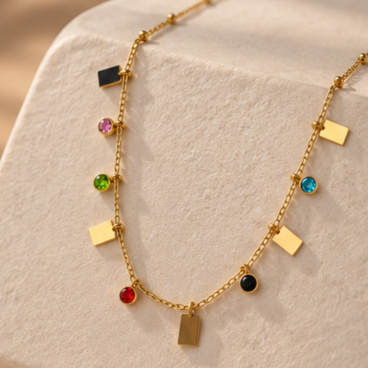 Women's Rainbow Charm Gold-Tone Link Necklace