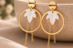 White Leaf Hoop Chain Anti-Tarnish Earrings for Women | ZELVÉE