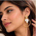 White Leaf Hoop Chain Anti-Tarnish Earrings for Women | ZELVÉE