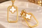 White Clover Geometric Anti-Tarnish Drop Earrings for Women | ZELVÉE