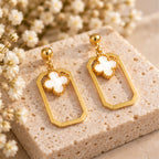 White Clover Geometric Anti-Tarnish Drop Earrings for Women | ZELVÉE