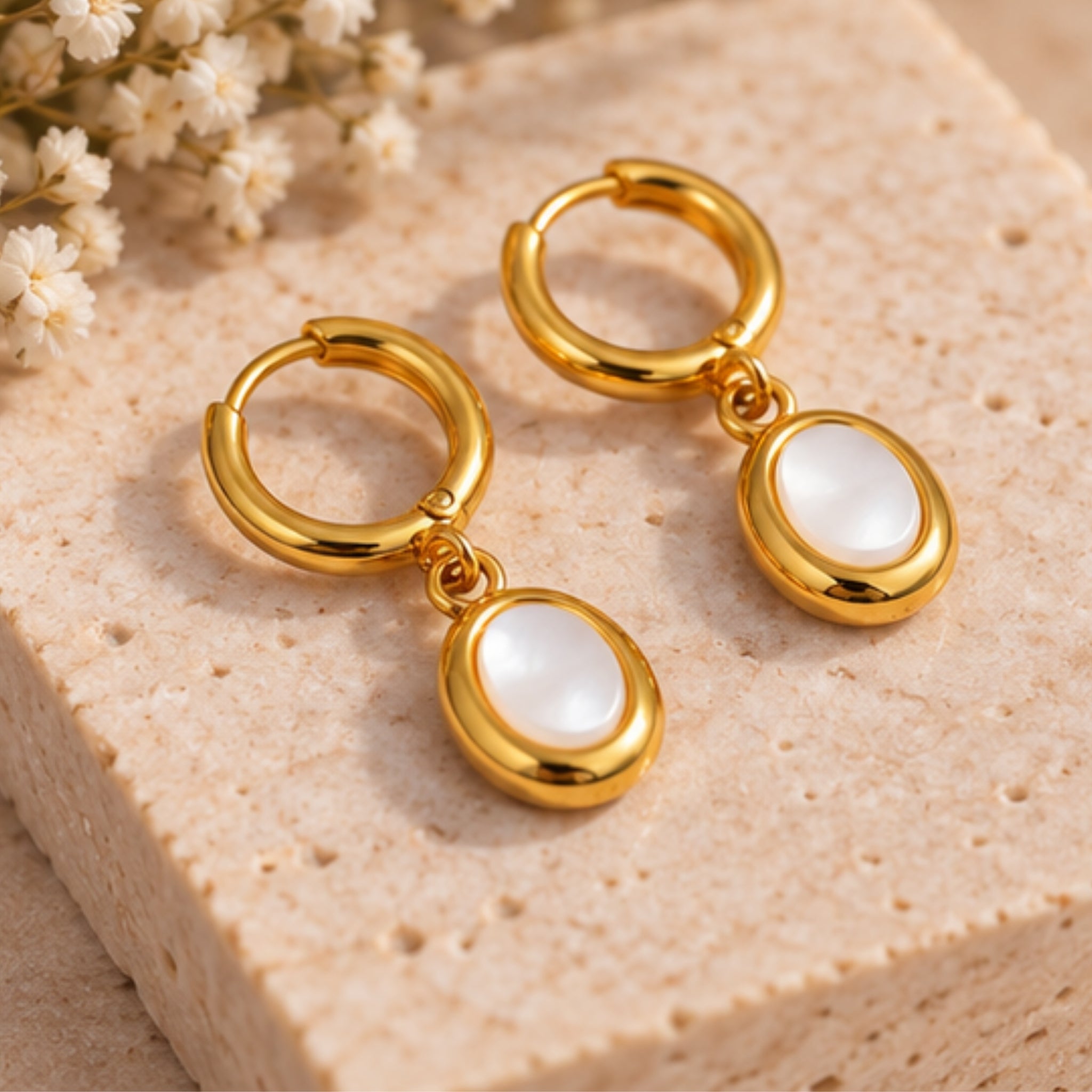 Oval Pearl Drop Earrings for Women | Anti-Tarnish | ZELVÉE Secondary image