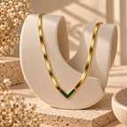 Women's Green V-Shaped Pendant Gold-Tone Necklace