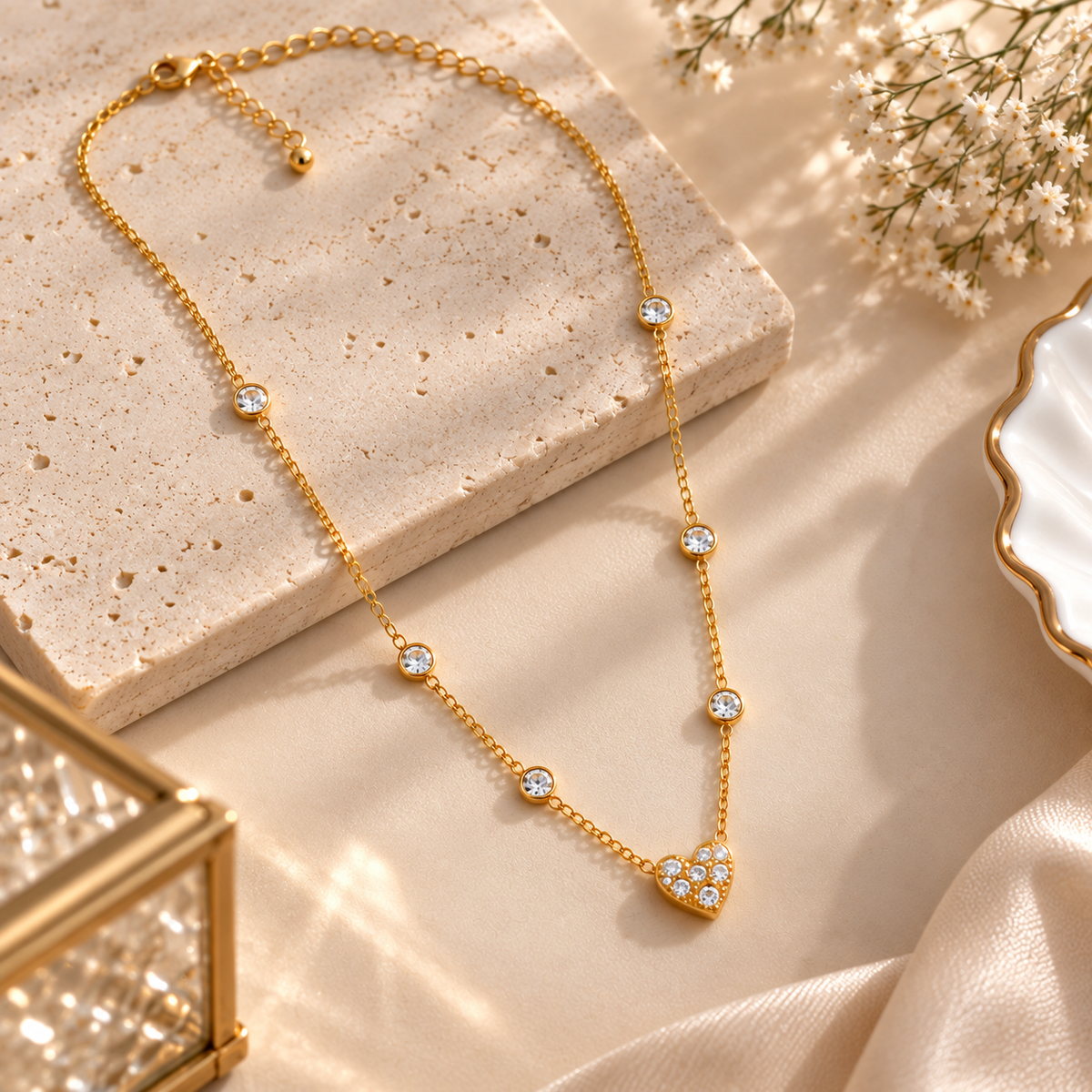 Women's Heart Pendant Necklace | Gold-Tone Crystal