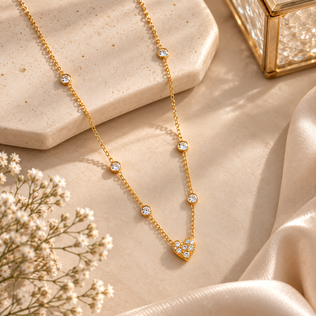 Women's Heart Pendant Necklace | Gold-Tone Crystal