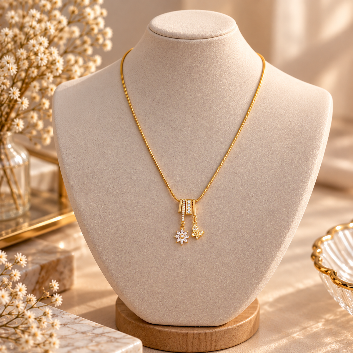 Floral Butterfly Pendant Necklace for Women