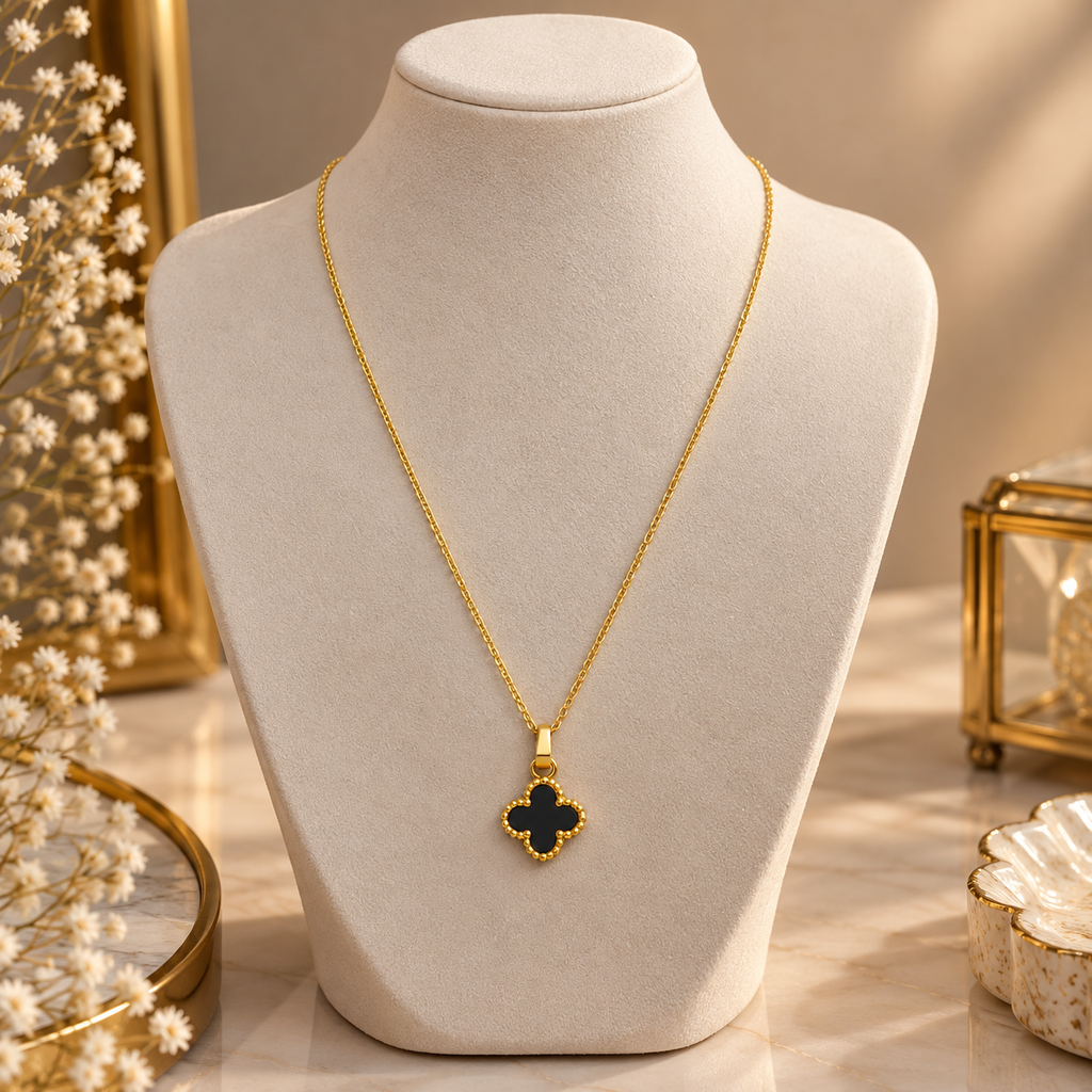 Black Clover Pendant Necklace for Women | Gold-Tone