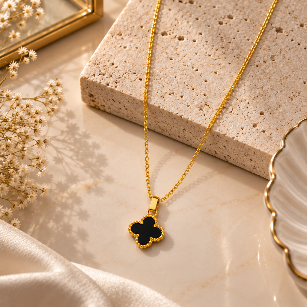 Black Clover Pendant Necklace for Women | Gold-Tone