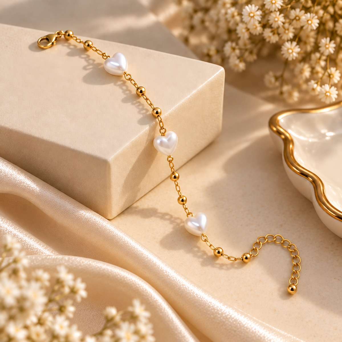 Heart Pearl Bracelet for Women | ZELVÉE