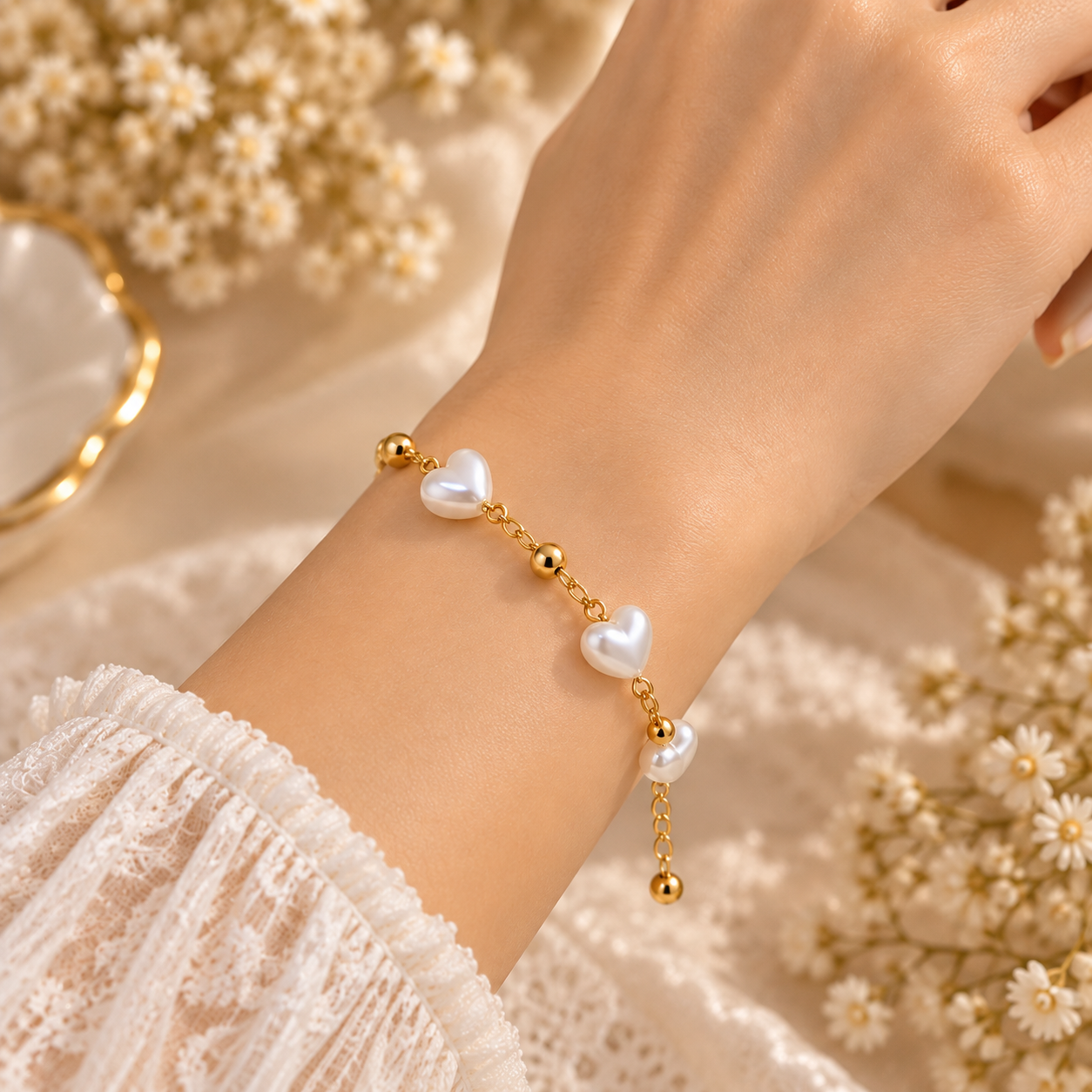 Heart Pearl Bracelet for Women | ZELVÉE Secondary image